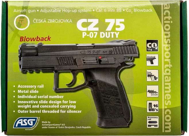 Пістолет страйкбольний ASG CZ75 P-07 Duty CO2. Blowback. кал. 6 мм Фото 3